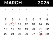 March 2025 Calendar Reminders