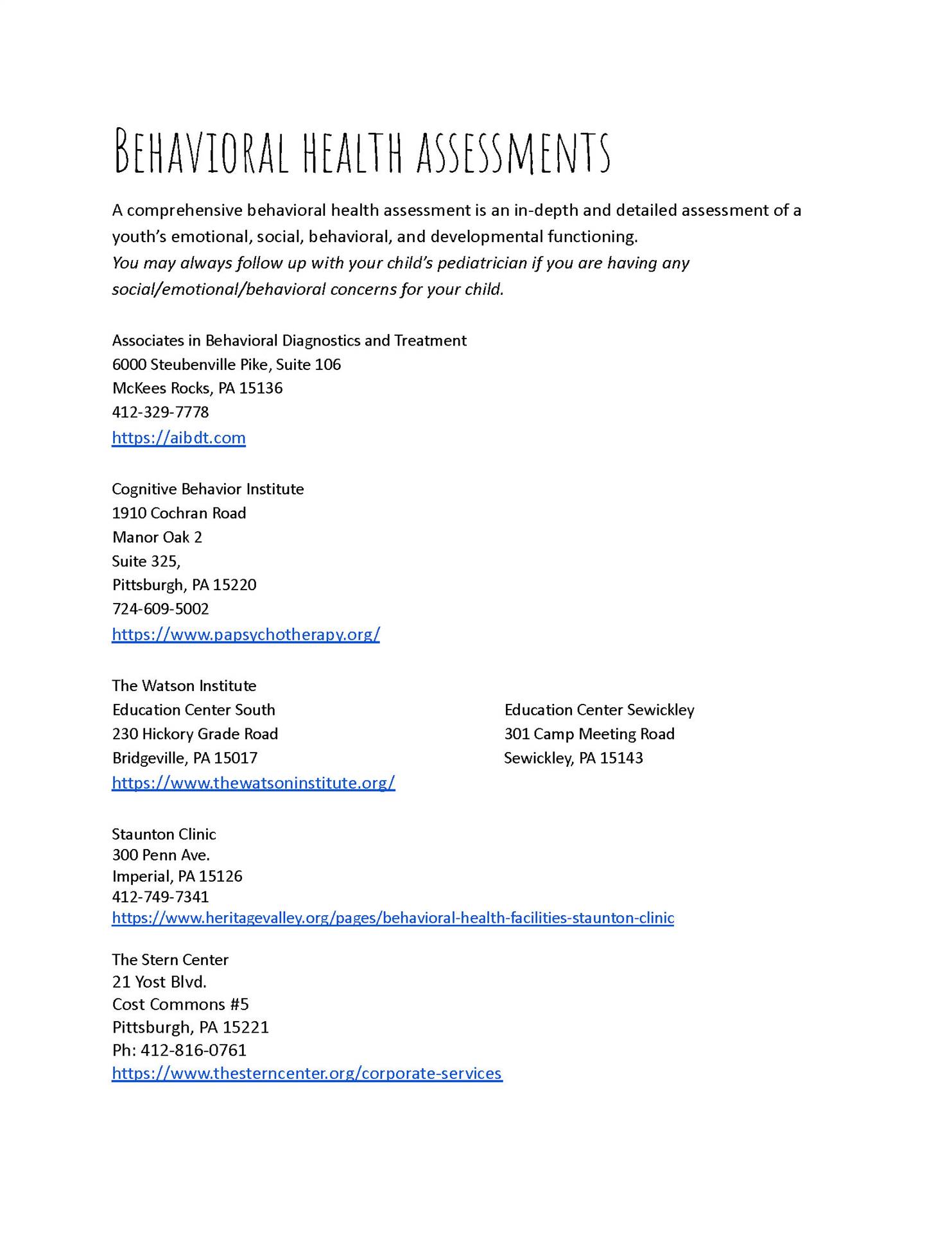 Behavioral Health Assessments
